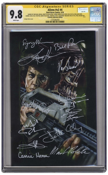 ''Aliens'' Cast-Signed Comic #4, Graded 9.8 -- Signed by 12 Key Cast Members Including Sigourney Weaver and Bill Paxton